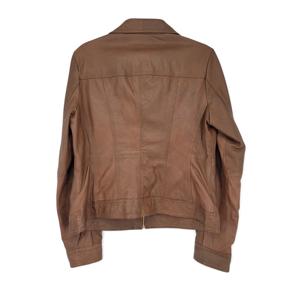 Guess Brown Leather Jacket Size Large – Moto Zip Style - Picture 2 of 6